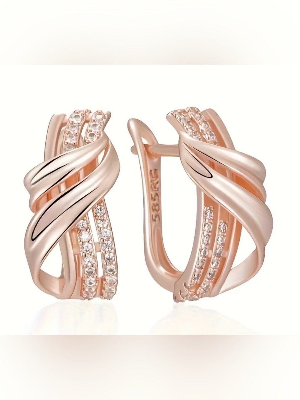 Exquisite Unique Geometric Rose Gold Crystal Hoop Earrings. - Picture 4 of 6